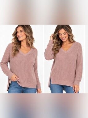 Charlotte Russe Mauve V-Neck Back Cutout Knit Sweater Size Small NWT